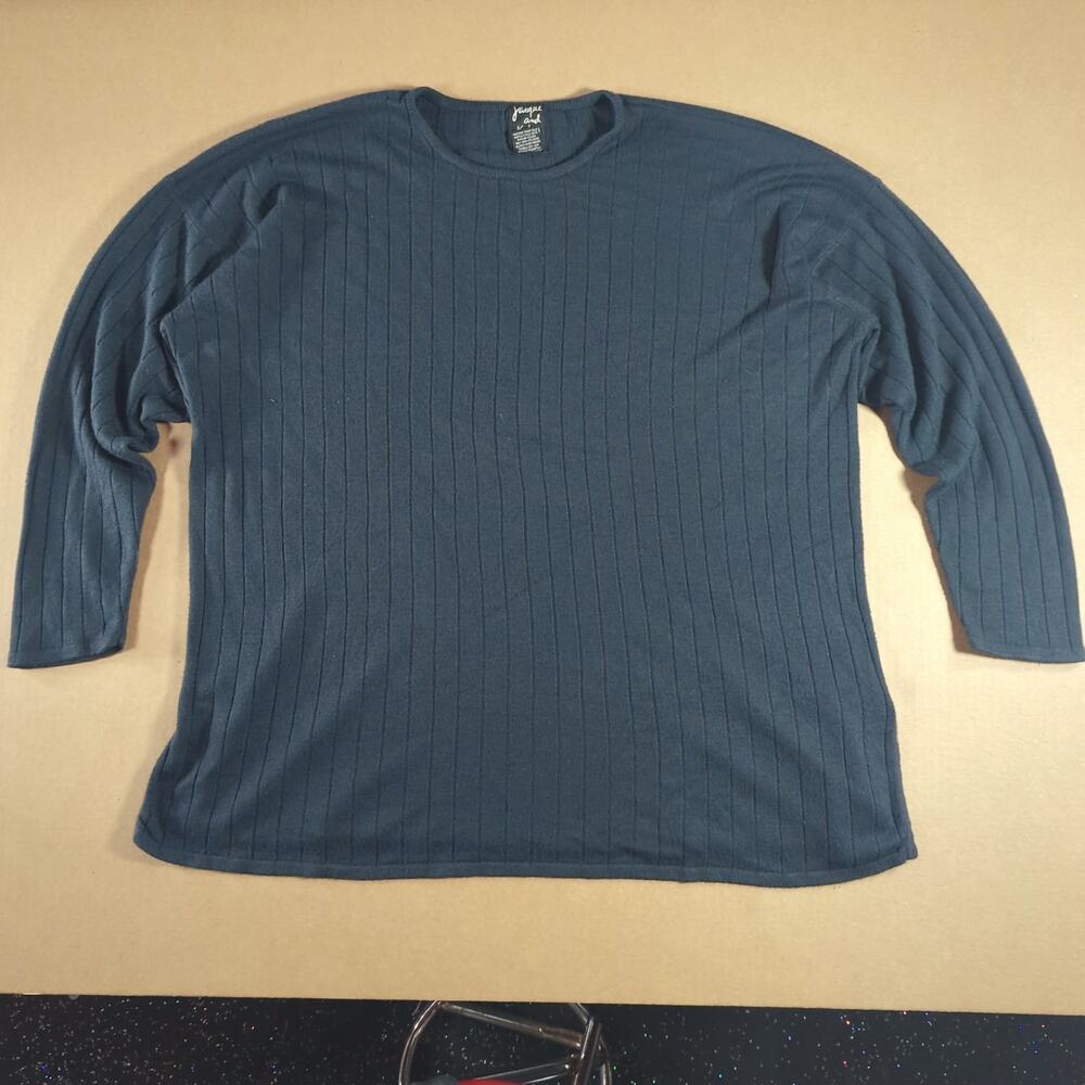 Jaque & Koko 26/28 Blue Ribbed Long Sleeve Top Oversized Crewneck Plus Size